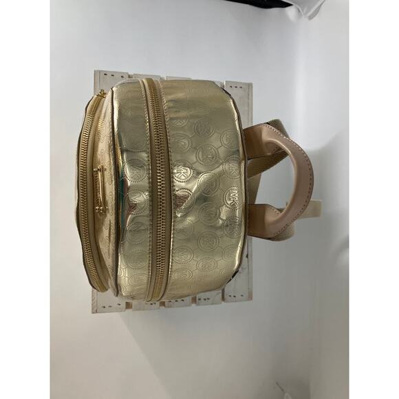 MICHAEL KORS, GOLD METALIC SIGNATURE PATTON LEATHER BACKPACK - Picture 2 of 16